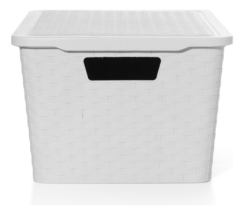 Canasto Cajón Organizador Plástico Símil Rattan Mediano X 4. Color Blanco