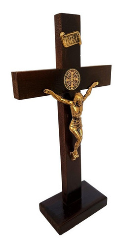 Imagem Crucifixo Cruz São Bento De Mesa Madeira 29,5cm