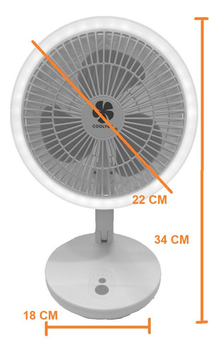 Ventilador Escritorio Recargable Grande Silencioso Portátil 22 Cm Metal Gris Plástico 3