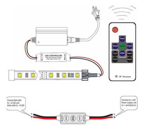 Dimmer Rf C/ Controle Remoto Sem Fio P/ Fita Led 2 Vias