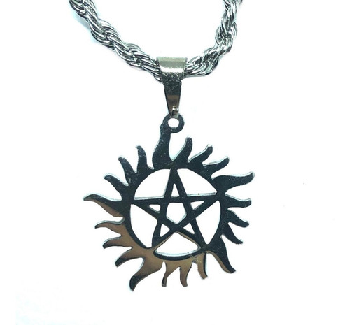 Colar Pingente Pentagrama Sobrenatural Sol Aço Wicca Stlr M7