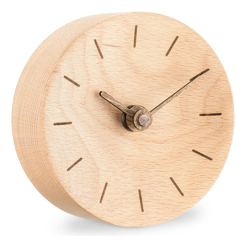 Navaris Small Modern Desk Clock - 4-3/8  Diámetro Real Wood 
