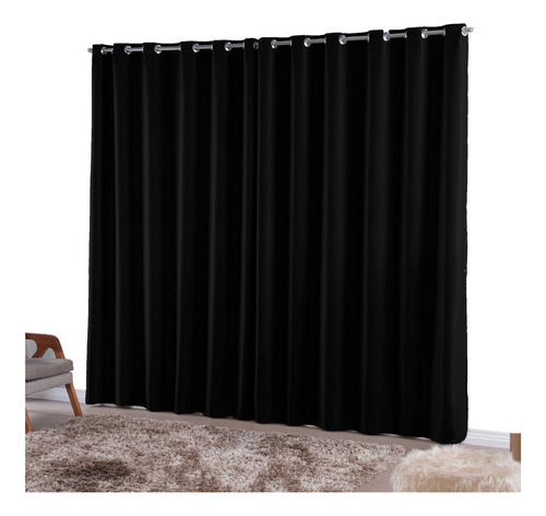 Cortina Blecaute Tecido Grosso 3 Metros X 2,50 Blackout Luxo Cor Preto