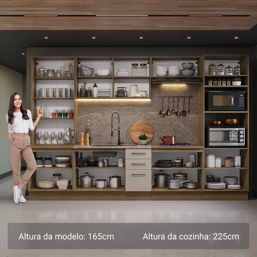 Armário De Cozinha Completa 340cm Agata Madesa 01 Cor Rustic/crema
