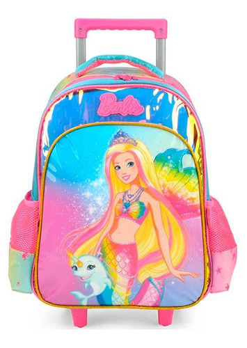 Mochila com alça Luxcel Mochila escolar de rodinhas barbie holográfica rosa infantil cor rosa