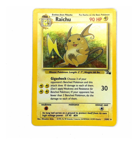 Raichu 14/62 Holo - Carta Original De Pokémon Fossil 1999