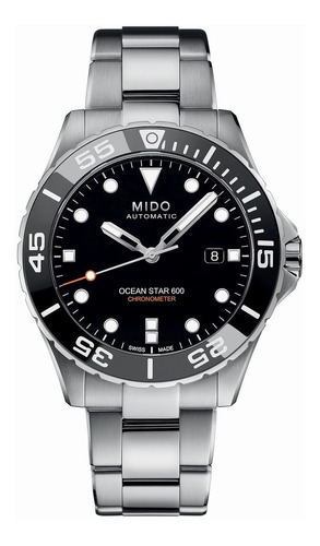 Reloj Mido Ocean Star 600 Chronometer Acero Negro Color de la correa Plateado
