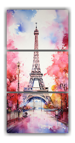 60x120cm Conjunto 3 Cuadros Acuarela Espacio Torre Eiffel Vi