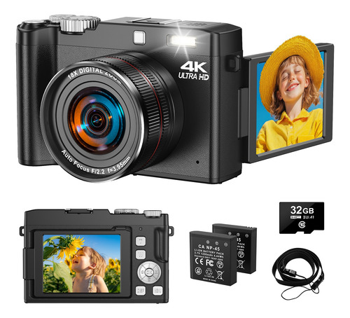 Cámara Digital 4k 64mp Con Pantalla Rotación 180° Dc077