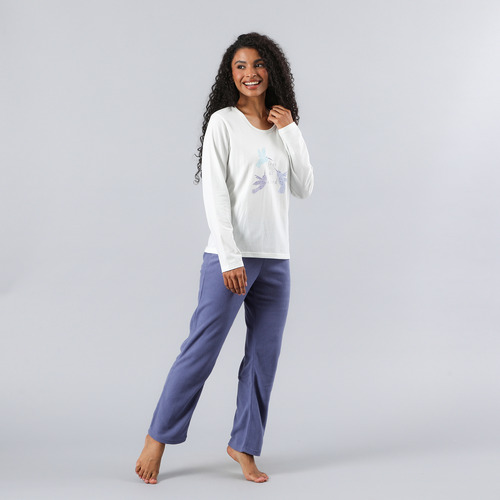 Pijama Micropolar Poleron/polera Flores Mujer 33775-18