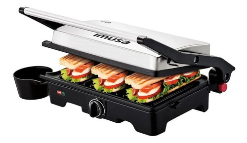 Sanduchera Imusa Panini Grill 180° Superficie Antiadherente