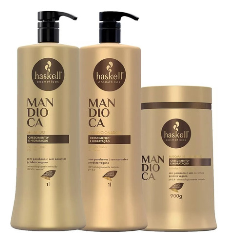 Kit Haskell Mandioca Shampoo E Condicionador 1l Máscara 1kg