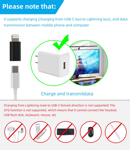 Adaptador Usb C Lightning Cargador Alimentación Compatible