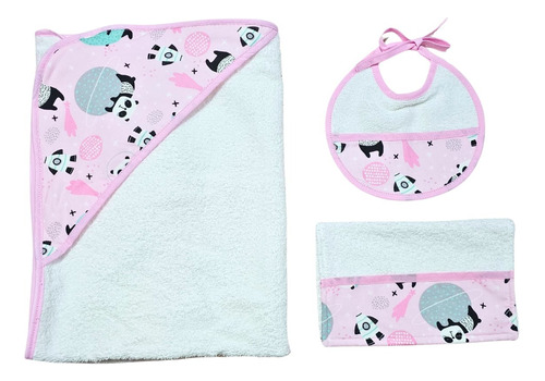 Set Toallon Con Capucha + Babero + Babita Para Bebe