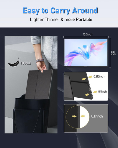 2.5k Monitor Portátil 16, Gtv Os, 2560x1600 Qhd 144hz, 100%