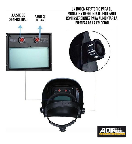 Careta Electrónica Soldar Uso Industrial Skull Adir 6711 Color Negro