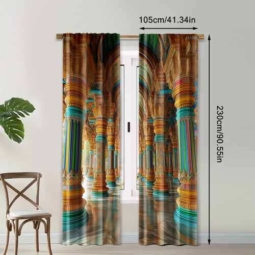Cortinas De 2 Peças, Linda Arquitetura Indiana, Lavável À Má