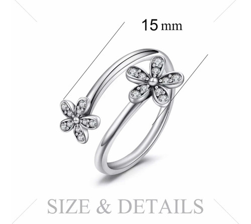 Imagen 4 de 5 de Anillo Diseño Flor De Plata 925 Con Brillantes
