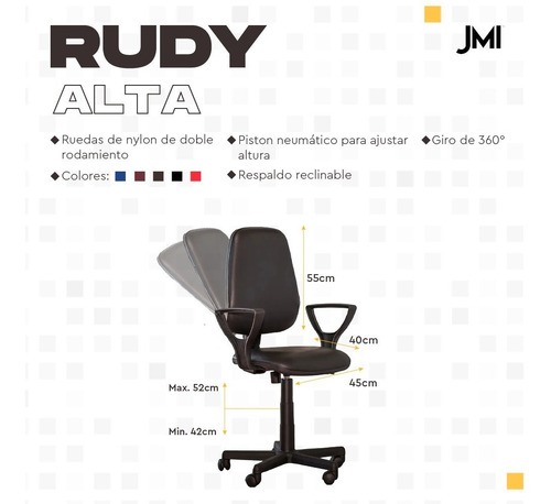 Imagen 3 de 3 de Silla Oficina Pc Ergonomica Modelo Rudy.