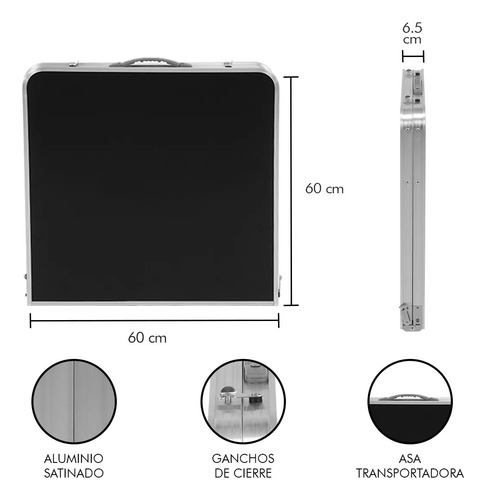 Mesa Plegable Tipo Portafolio 1.20 M Con 4 Sillas Portátiles Negro