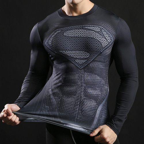 Camiseta De Compresión Para Hombre Superman Impreso De Manga