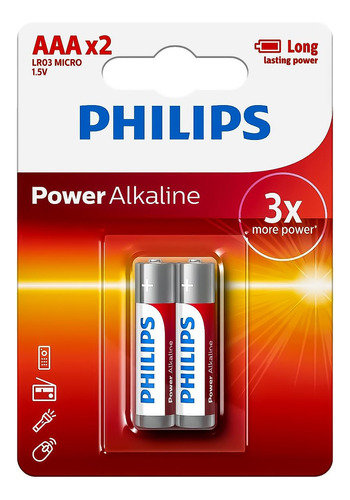 Pilas Alkalina Philips Aaa (2 Uni) Lr03p2b/97 Tcs