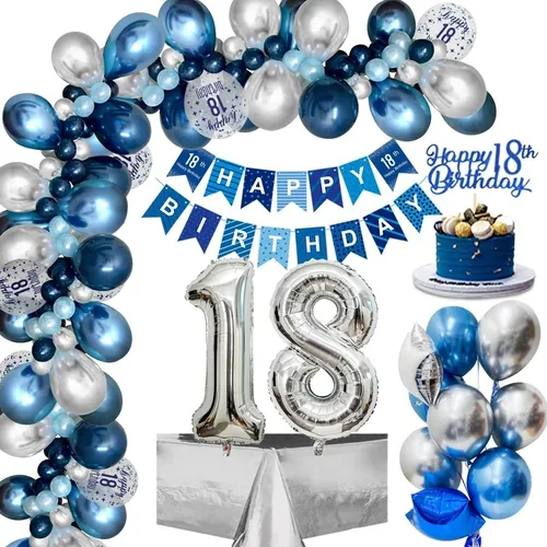 comprar 18 Años Decoracion Cumpleaños,globos 18 Cumpleaños Niño,azul