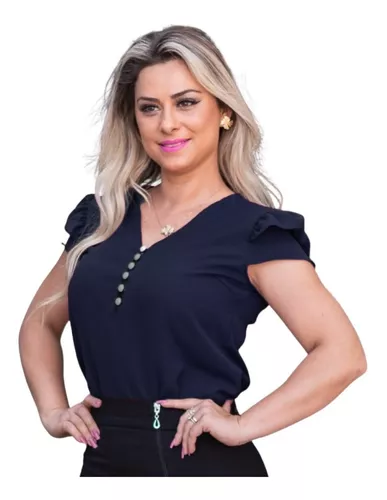 Blusa Feminina Social Botao Manga Curta Moda Evangélica