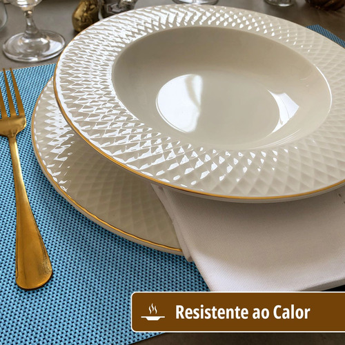6 Jogo Americano Mesa Posta Luxo Impermeável Pvc Mz Liso Cor M6 AZUL escuro turquesa celeste bebe