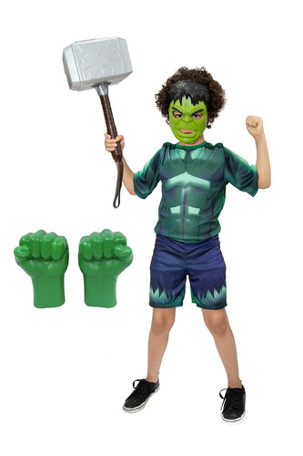 Fantasia Hulk Com Luva E Mascara Martelo Thor Vingadores Inf