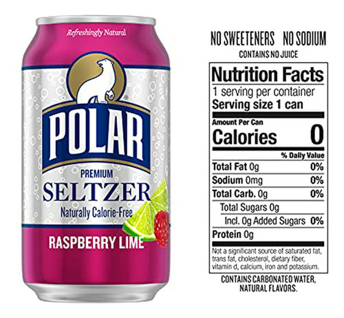 Agua Con Gas Polar Frambuesa Lima, 12 Oz, Pack 18