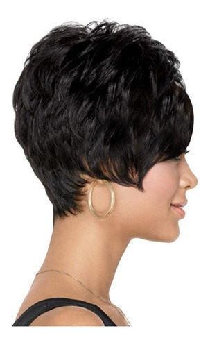 Peluca Negra Rizada Corta Para Mujer Color Negro