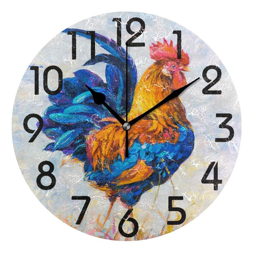 Naanle Chic Colorido Pintura Gallo Impresión Reloj De Pared 