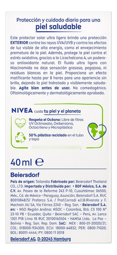 Protector Solar Nivea Sun Fluido Diario Invisible 40 Ml
