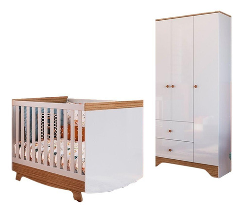 Quarto De Bebê Guarda-roupa 3 Pts E Berço Branco Br/carvalho