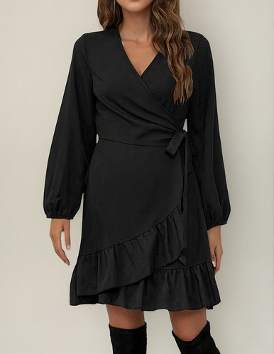 Mz Vestido De Manga Comprida Com Decote Em V E Alças Soltas