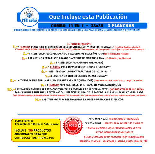 Combo De 8 En 1 A 10 En 1 38x38 Sublimacion 100 Regalos S/3