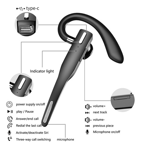 Audífono Manos Libres Bluetooth Inalámbrico, Llamada 10h Hd