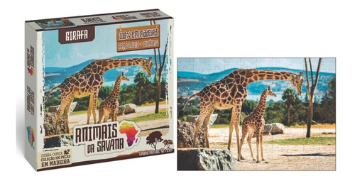 Jogo Quebra Cabeça Infantil Animais Da Savana Girafa Madeira