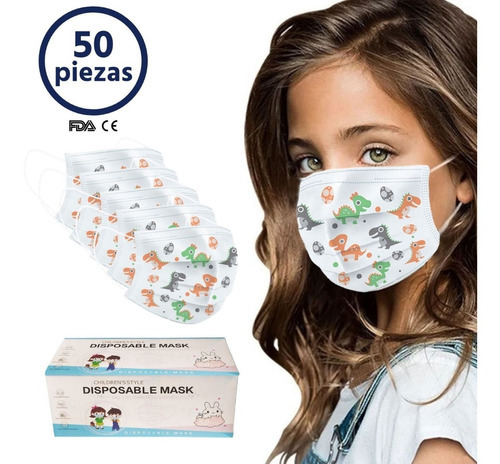 Cubrebocas Tricapa Termosellado Plisado Mascarilla Niño 50pz Color Blanco