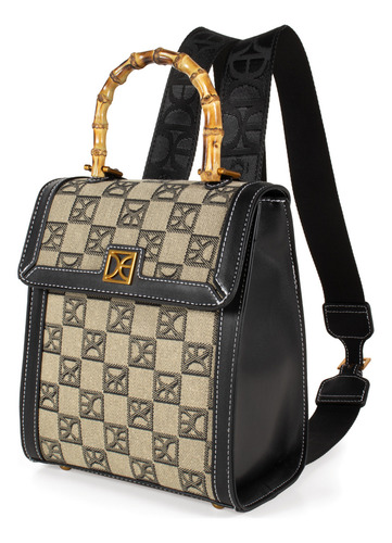 Bolsa Mochila Cloe Para Mujer Textil Maneral Look Bambú Color Negro