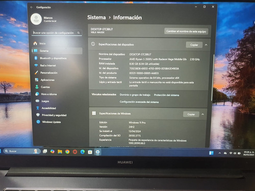 Huawei Matebook Mother Honor Ryzen 5 Gris (Usado)