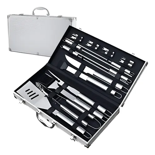 Set Asador Unex 19 Piezas Acero Inoxidable con Maletín Aluminio Parrilla