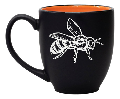 Taza De Café Honey Bee Naranja Sobre Negro