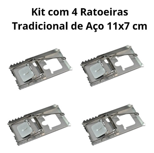 Kit Com 4 Ratoeiras De Aço Tradicional Tamanho Médio 11x7cm 