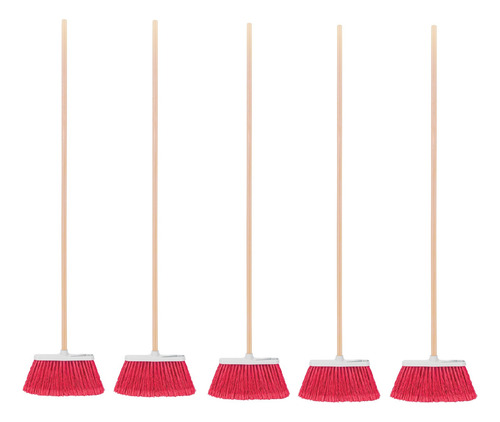 Pack De 5 Escobas Con Palo De Madera 120 Cm, Cerdas De Pvc.