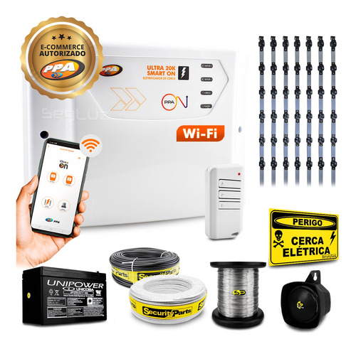 Kit Cerca Elétrica Alarme Industria Wifi 20m Bateria 20.000v