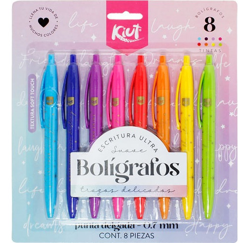 Bolígrafos 8pz Kiut Escritura Ultra Suave Colores Surtidos