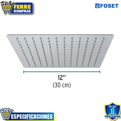 Regadera Riviera 12'' Cromada Cabeza Sola Foset 45783 Cromado Cromado