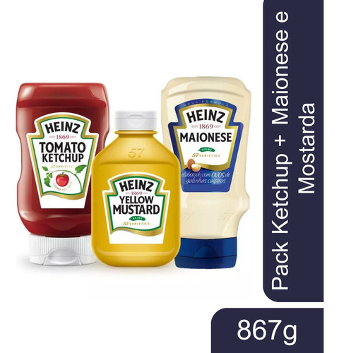Kit Heinz tradicional ketchup 397g maionese 215g e mostarda 255g